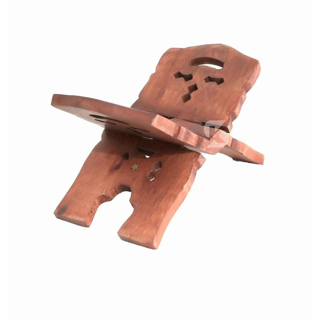 Wooden Book Holder Display Stand Folding Religious Prayer Free Reading Stand with Intricate Carvings, Rehal for Religious Holy Books 12 Inch