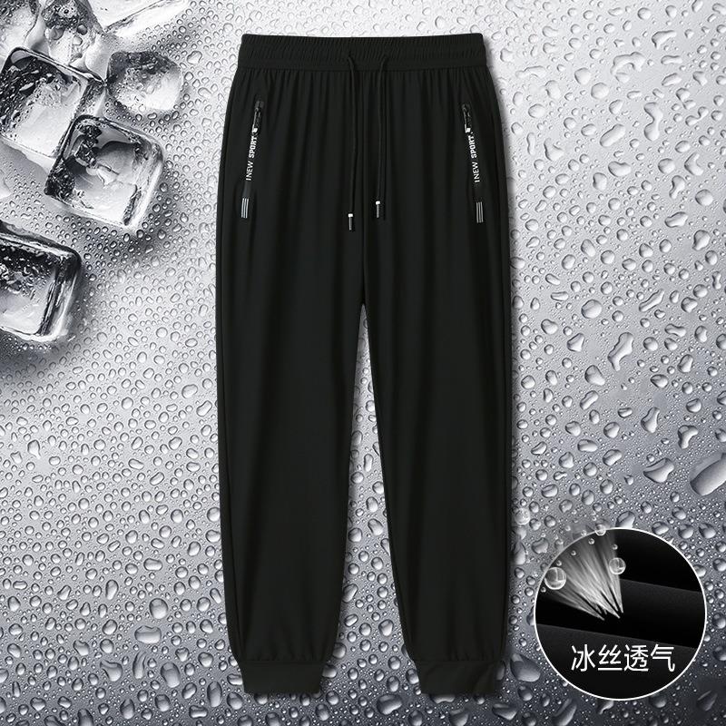 Ice Silk Trousers Summer New Thin Elastic Loose Straight Large Size Zipper Sports and Leisure Versatile