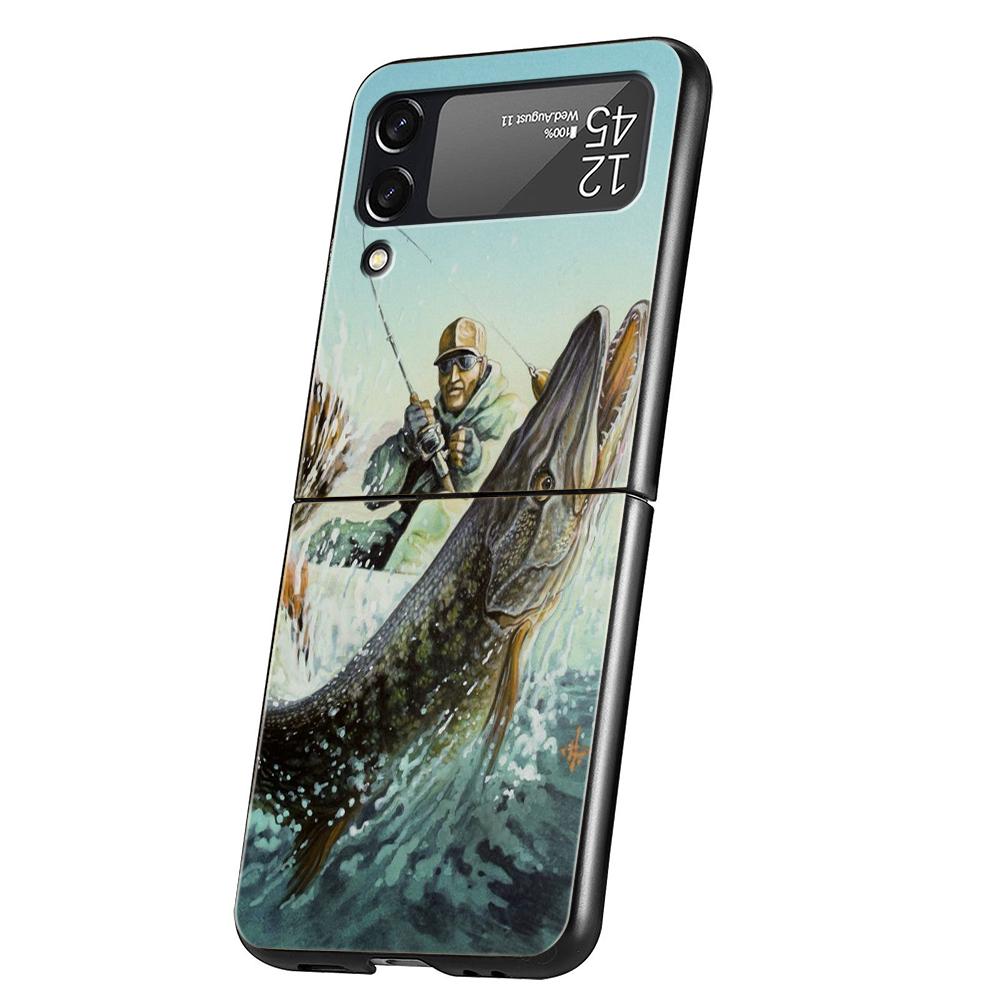 

Hard PC Phone Case For Samsung Galaxy Z Flip 7 6 5 4 Black Cover For Galaxy Z Flip 3 Foldable Shockproof Bag Hunting Fishing Man Z Flip 6