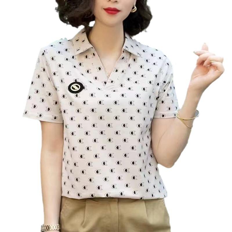 Mom Summer T-shirt Short-sleeved Women's New Lapel Large Size Polo Neckline Shirt Fashionable Top