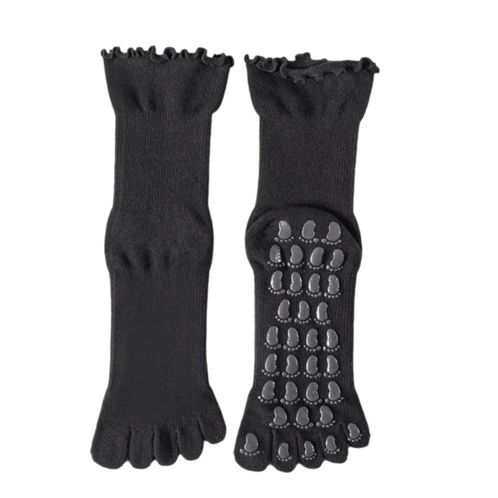 Non-Slip Silicone Five-Toe Yoga Socks Cotton Mid-Calf Yoga Socks Pilates Grip Socks Ballet