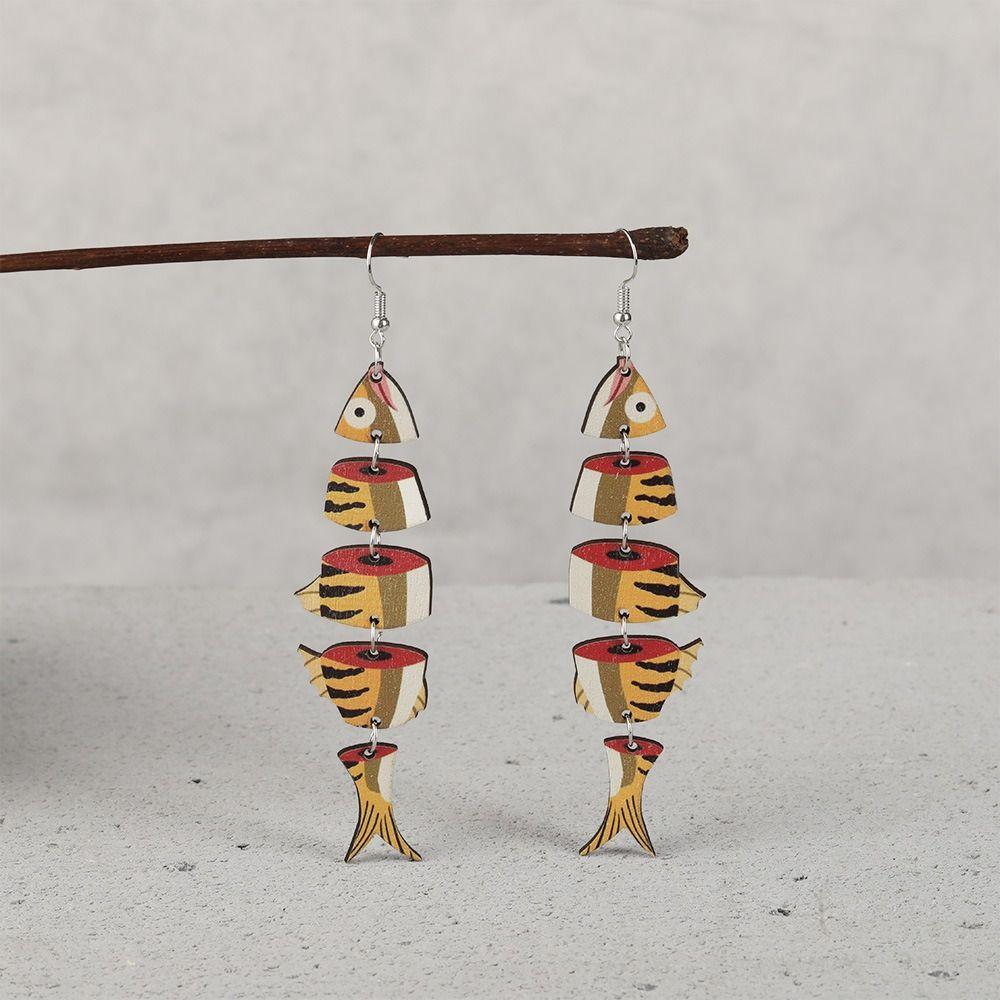 5Pairs Acrylic Wood Salmon Fish Earrings Multi Segment Beach Drop Earrings Fish Drop Earrings  Women