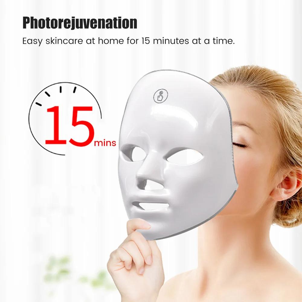 7 Colors LED Face Mask - Rechargeable Photon Light Therapy Beauty Device for Skin Care & Anti-Aging