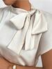 Women Summer Minimalist Shirt Elegant Women's Satin Pink Short Sleeved Lace-up Bow Neck Casual Fitting Office Shirt