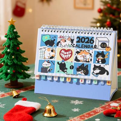 2026 Cat Desk Calendar Spiral Bound Kitten Planner With Cute Illustrations, Monthly Schedule Cat Calendar Desk Calendar