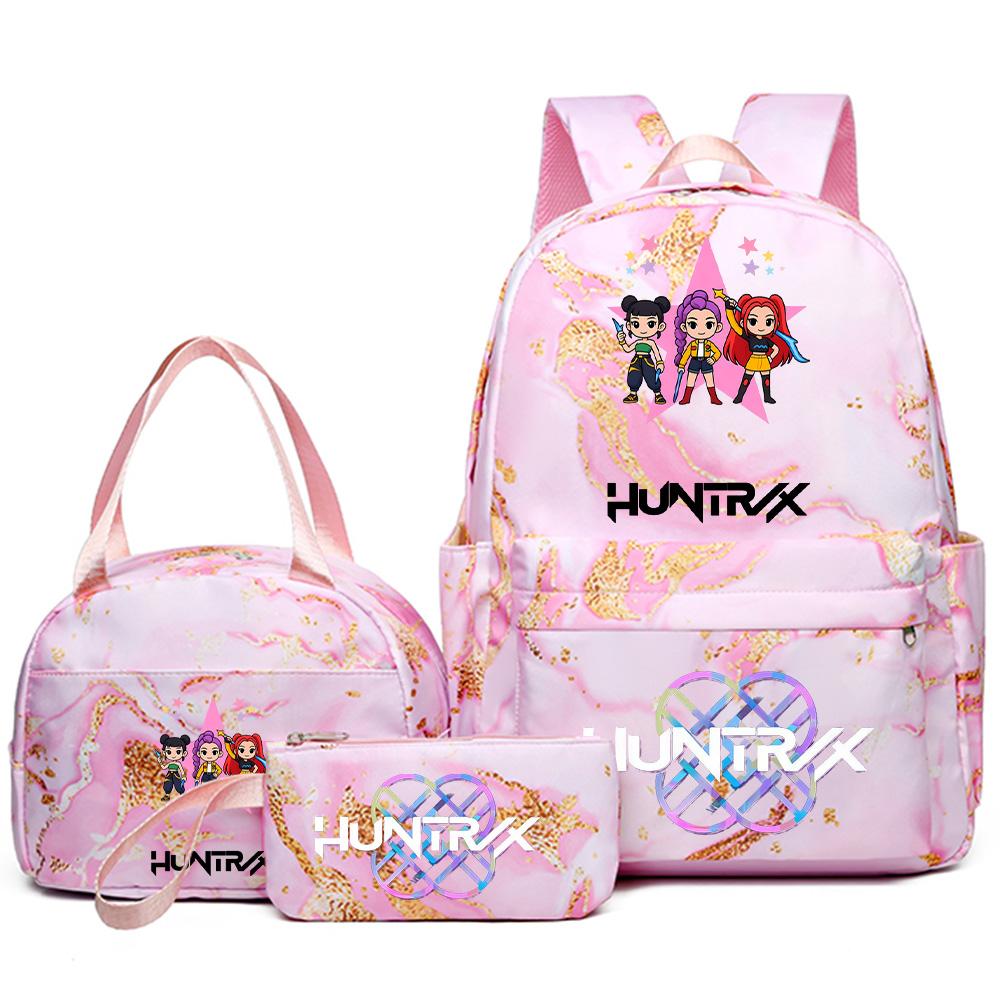 3Pcs/set Anime Demon Hunters Printed Backpack Handbag Pencil Case for Teenager Student Bookbag Schoolbag Women Large Capacity Waterproof Bag