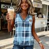 Soft Fabric Vest Summer for Women, V-Neck Sleeveless Tank Tops, Plaid Print Loose Fit Shoulder Strap Reinforced Casual Camisole with Collar Hem, Slim
