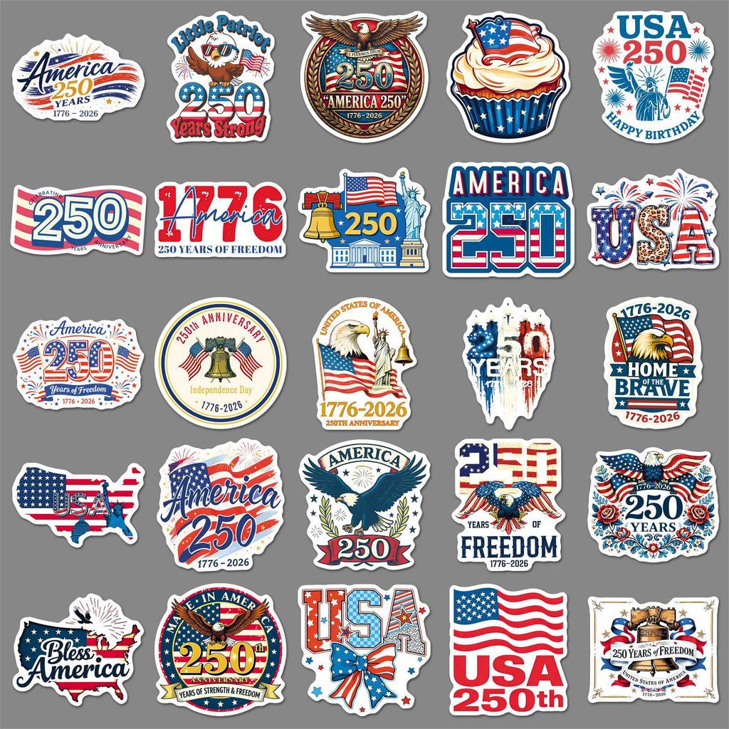 50 USA Bicentennial Independence Day Waterproof Stickers - for DIY, Computer, and Luggage Decoration.