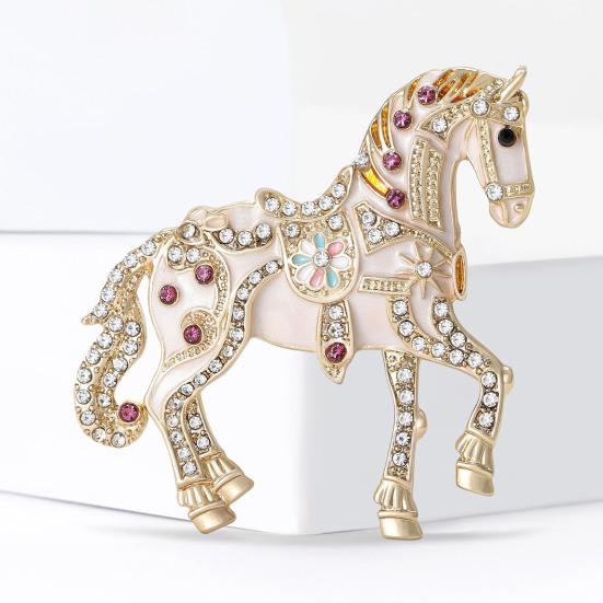Alloy Multicolor Horse Brooch Rhinestone Inlaid Standing Horse Brooch Lapel Pin Zodiac Year Animal Brooch for Men Women Clothing Accessories