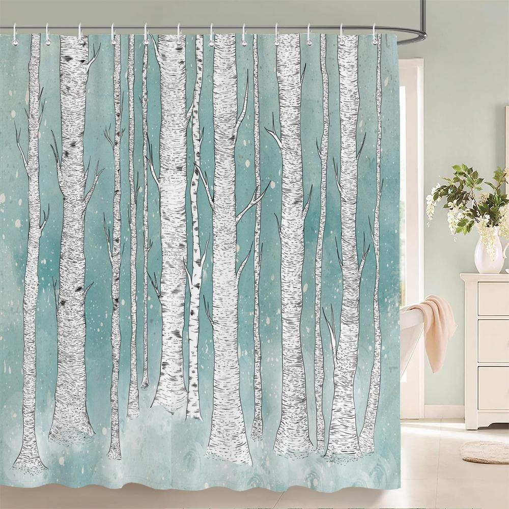 Wasserdichte Stoff-Duschvorhänge Baumblätter Weißbirke Badezimmer Groß 240X180 3D-Druck Dekoration Duschvorhang Badewannenvorhang