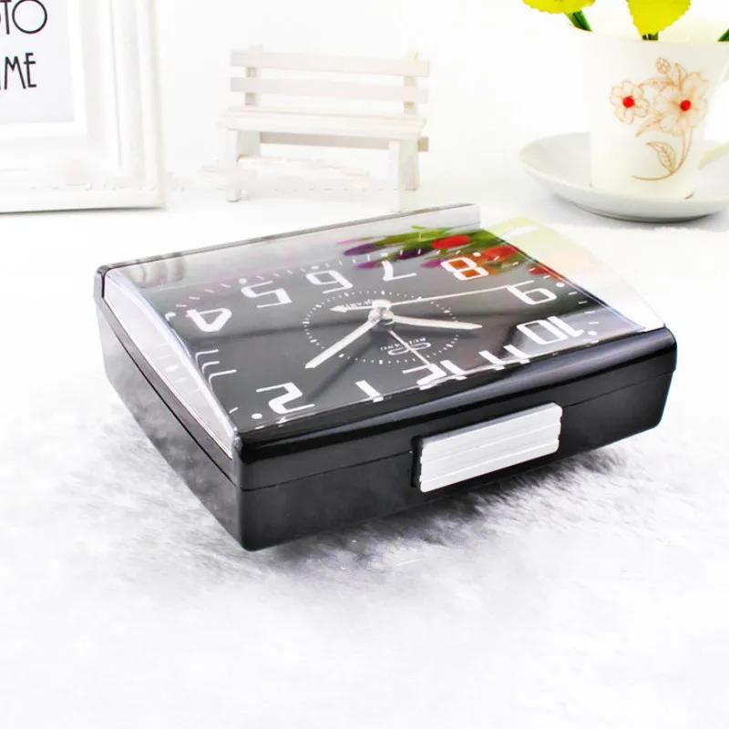 1pcs Quartz Clock Movement Alarm  Table Bedside Silent Travel Mini  Night Glow