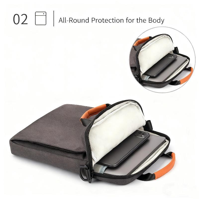 14 Inch Vertical Laptop Bag with Flat Inner Compartment - Waterproof Padded Shoulder Bag, Multi-Functional Storage Organizer