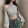 Korean-Style Off-Shoulder Irregular Neck Slimming Long Sleeve Hoodie for Women