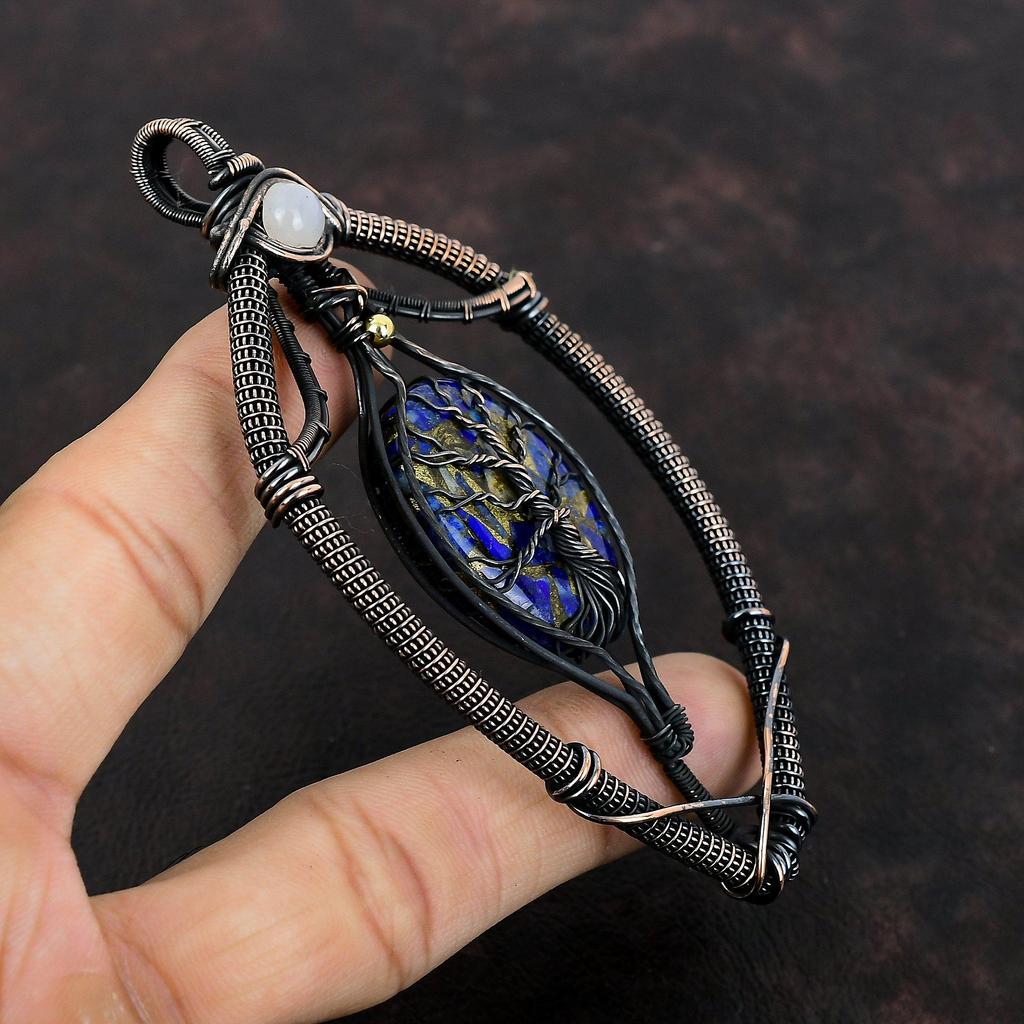 Tree Of Life Copper Sodalite Pendant Copper Wire Wrapped Pendant Rainbow Moonstone Pendant Gemstone Jewelry Gift For Her Copper Wire Jewelry