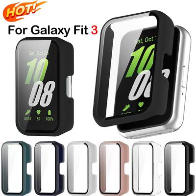 Funda Protectora para Smartwatch para Samsung Galaxy Fit 3 SM-R390 Carcasa de PC para Reloj con Cristal Templado Anticaídas Antiarañazos
