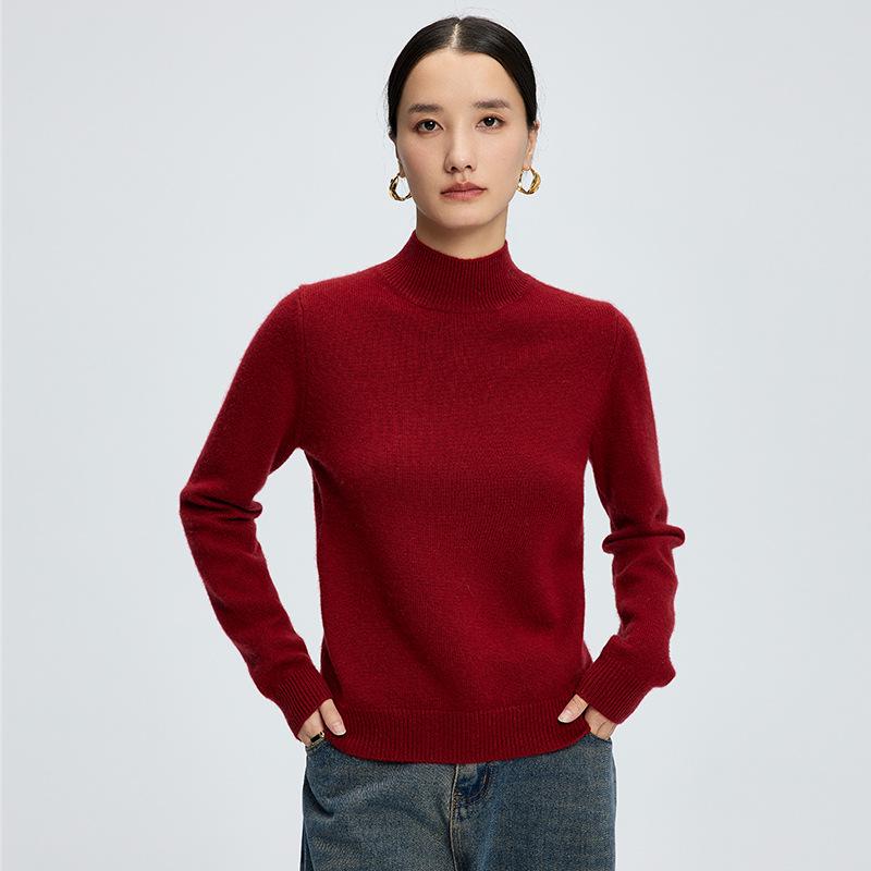 Women's Cashmere Soft Knit Half-High Neck Sweater - Fluffy Solid Color Base Layer for Autumn/Winter