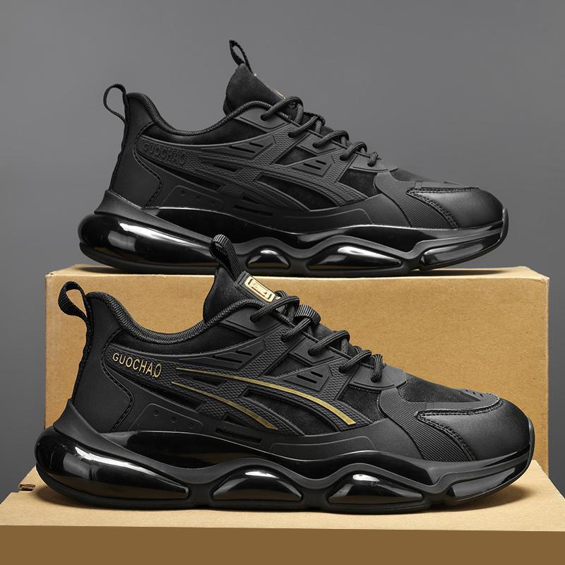 

Men s shoes summer breathable casual mesh sports shoes men s air cushion shock absorption heightening non-slip black dad trendy shoes 45