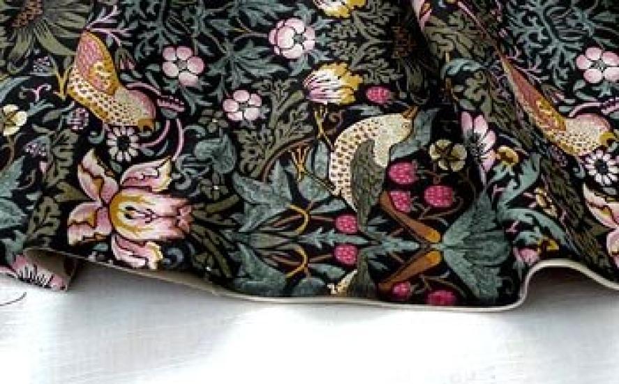 Strawberry Thief cotton print 110cm wide x 1m William Morris Strawberry Thief Damask Black Best of Cotton Print Fabric fabric, pre-cut, 1889M, Morris,