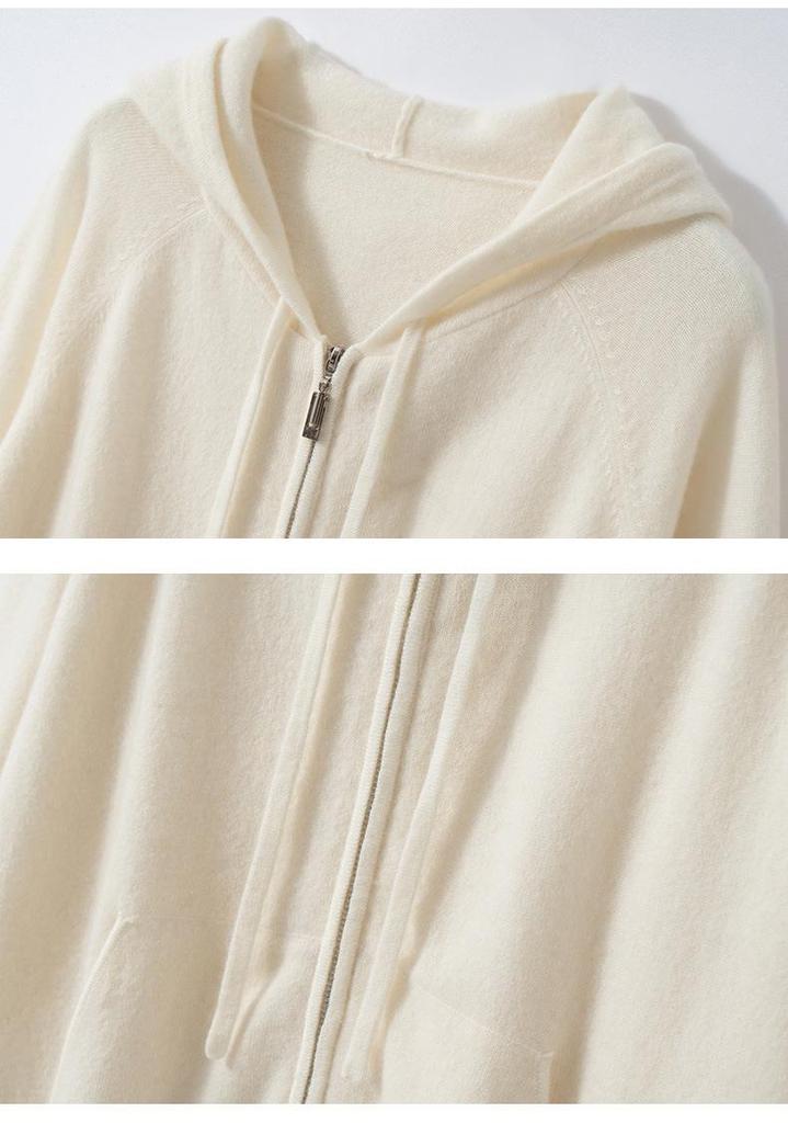 2025 Autumn Women's College Style Cashmere Hooded Cardigan Sweater with Zipper