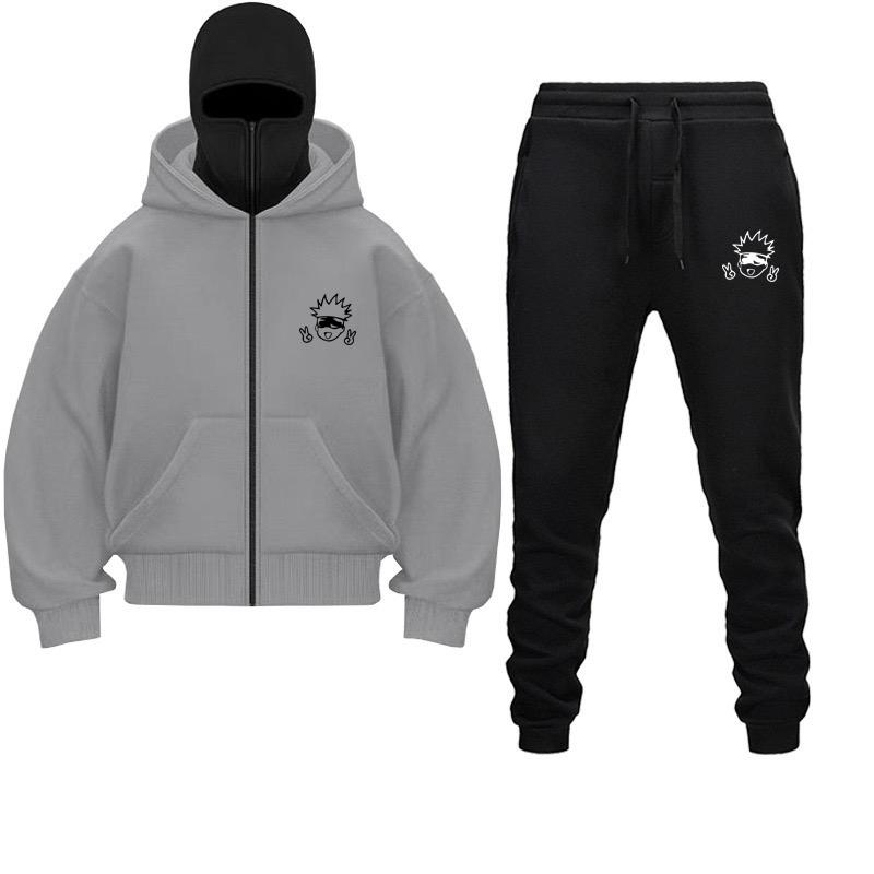 Jujutsu Kaisen Anime Hoodies Set Integrierter doppellagiger warmer Windschutz mit Reißverschluss Hoodie Y2k Vintage Sweatshirt Streetwear