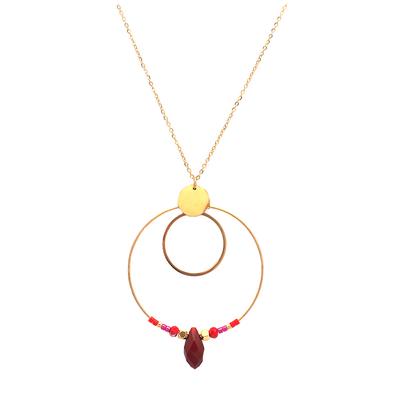 [Q2575] - Golden Red 'Boho' Steel Designer Necklace - 60 Cm - 4 Cm