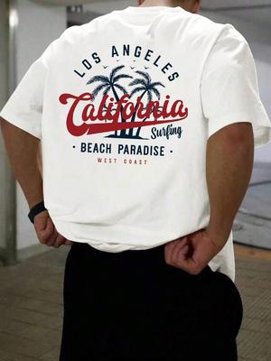 Los Angeles And California Surfing Graphic Print T-Shirt