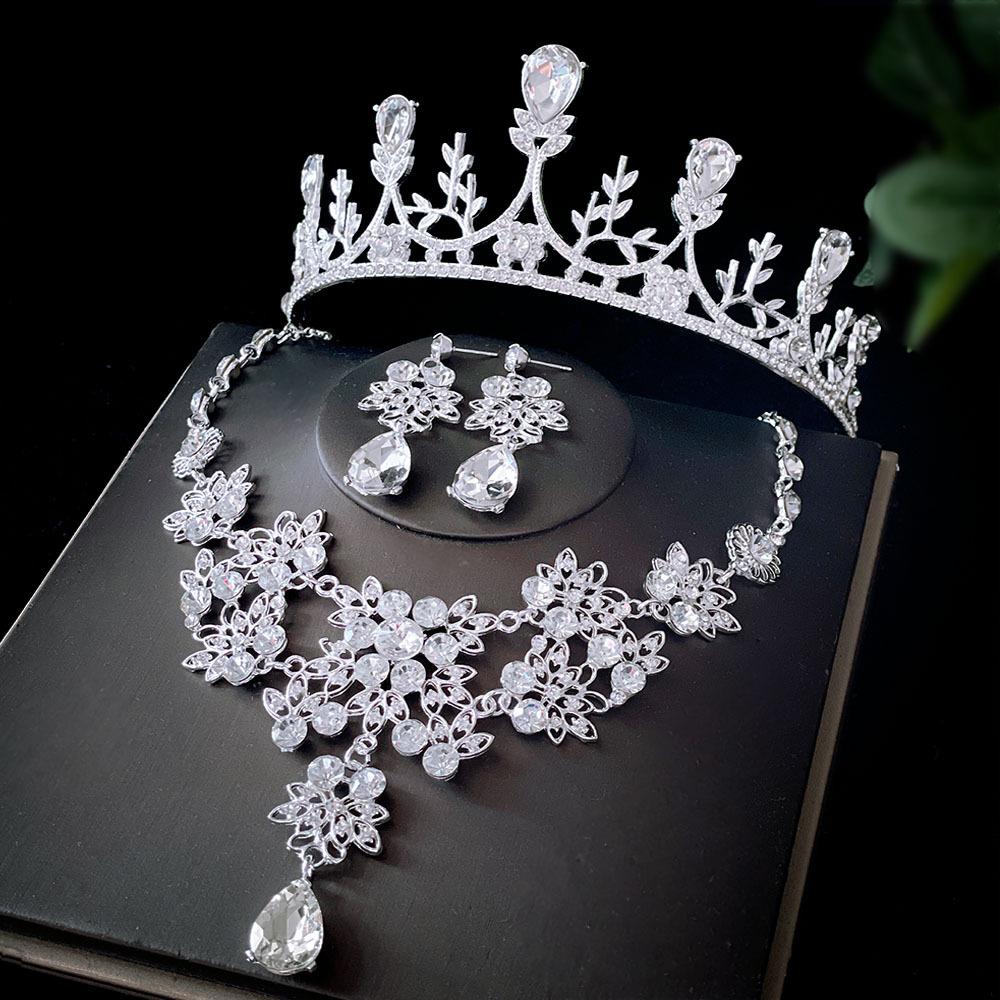 

Bride s Crown Necklace Earrings Ear Needles Three Piece Set Packaging Bride s Accessory Set