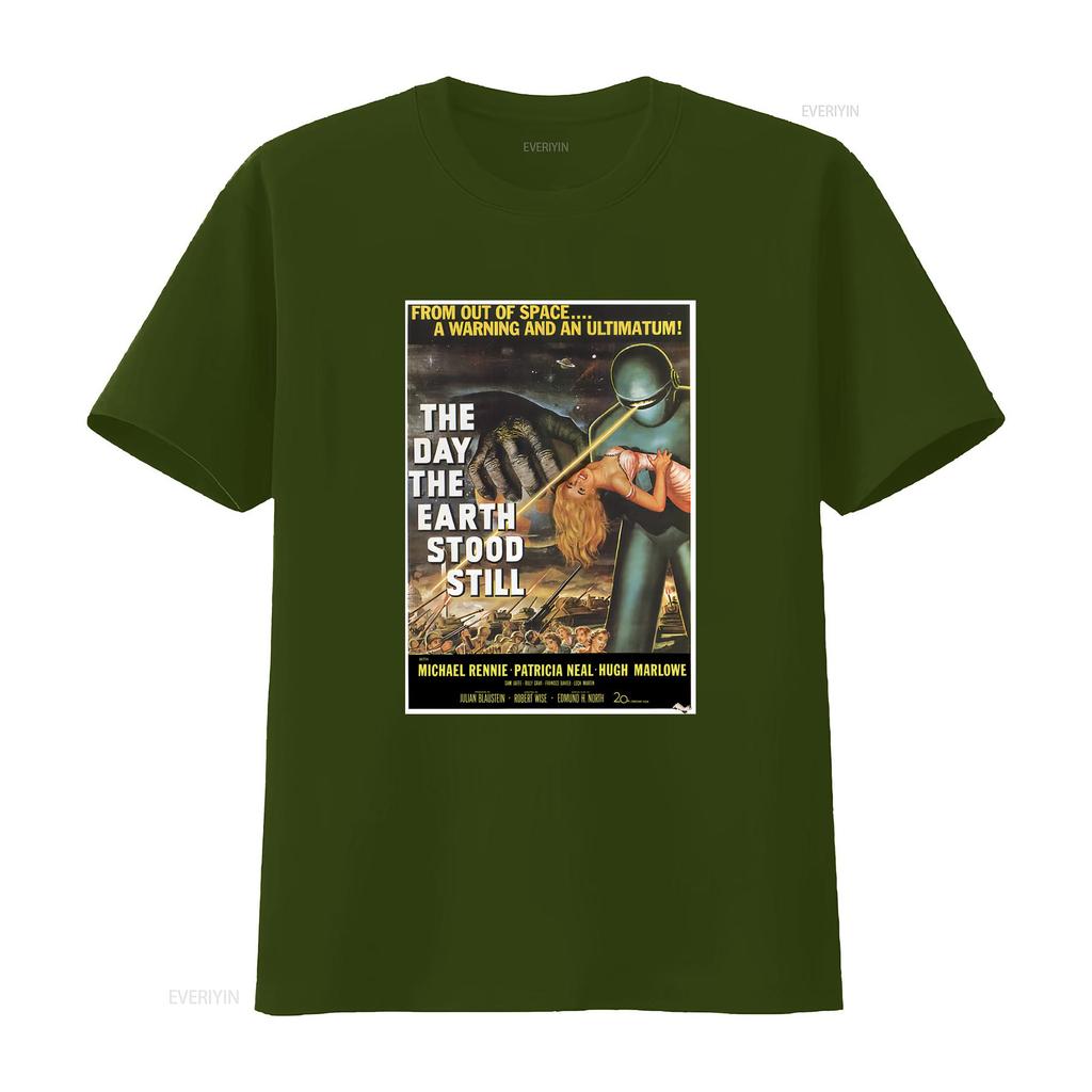 The Day Earth Stood Still Vintage Sci Fi Movie Poster T Shirt Choice Sizes Vintage Washed Casual Stretched Slightly Breathable
