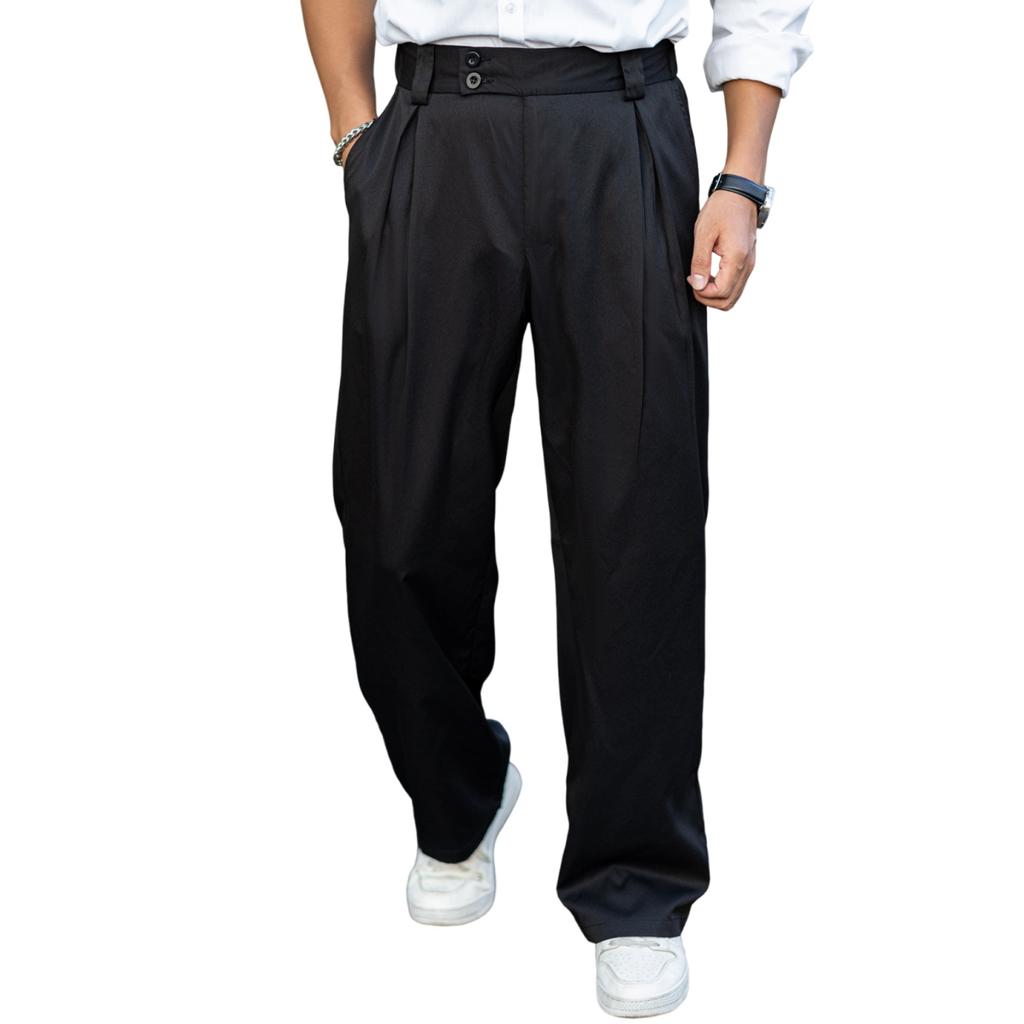 Men's Wrinkled Drapey Loose Fit  Pants, Versatile Straight Leg Casual Trousers