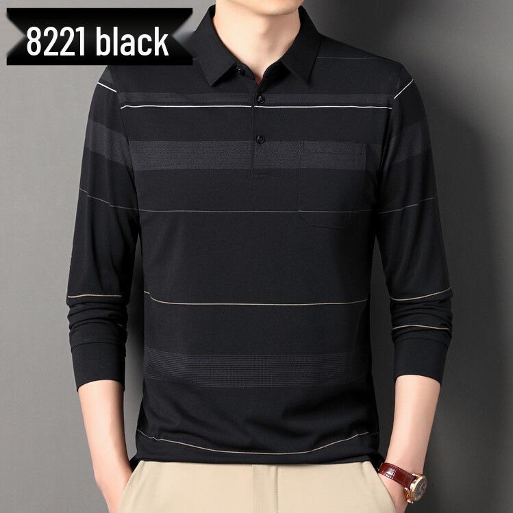 Men's Striped Autumn Cotton Polo - Long Sleeve, Turn-Down Collar, Breathable, Casual Business Shirt
