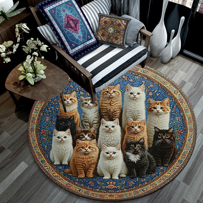 Cats Round Area Rug,Carpet Rug for Living Room Bedroom Sofa Playroom Decor,Non-slip Floor Mat