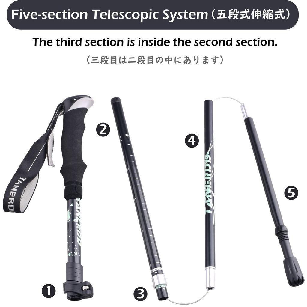 TRIWONDER Trekking Climbing Walking Lightweight Storage Bag Included 130cm Poles, Folding, Poles, Poles, Aluminum, Compact, (Black - (2 Poles))