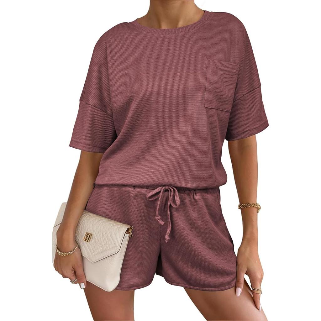 Women's Fashionable Loose-Fit Short-Sleeve Top + Shorts Casual Two-Piece Set