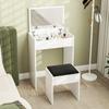 Tocador de Maquillaje con Espejo Plegable, Tocador de Maquillaje Moderno, con Taburete, Compartimento de Almacenamiento con 10 Secciones, MDF Blanco, 60.2 x 40.2 x 79cm