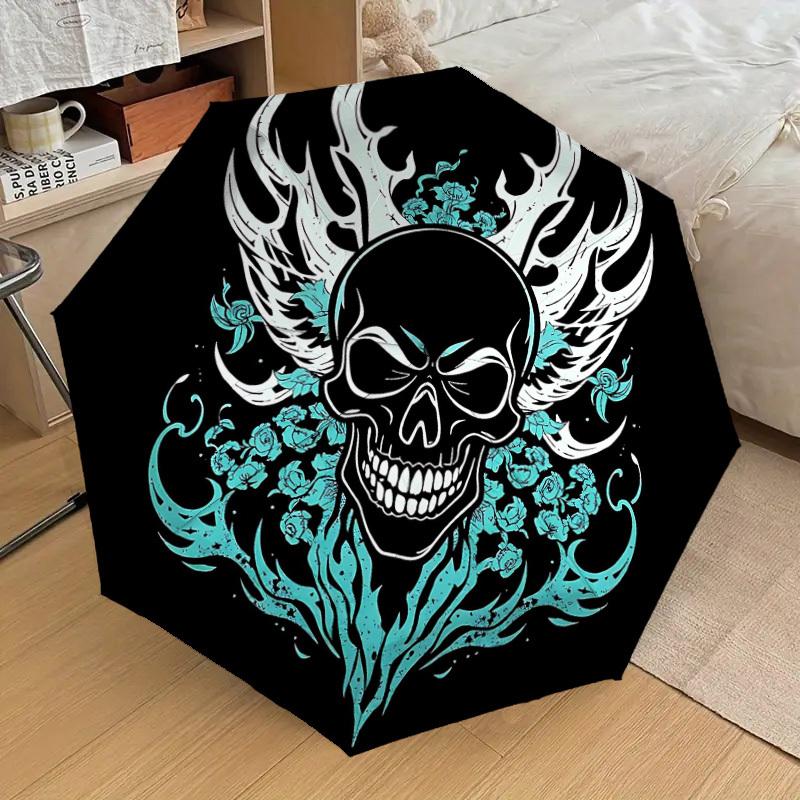 1PC Skull Flames Automatic Folding Umbrella - Compact 8-Rib Design, Durable Plastic & Iron, Lightweight for Outdoor Daily Use, Festive Gift021