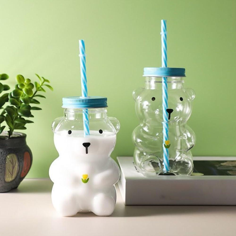 Cartoon-Bär Kunststoffbecher Transparente Große Kapazität Bären-Wasserflasche mit Deckel Trinkbecher
