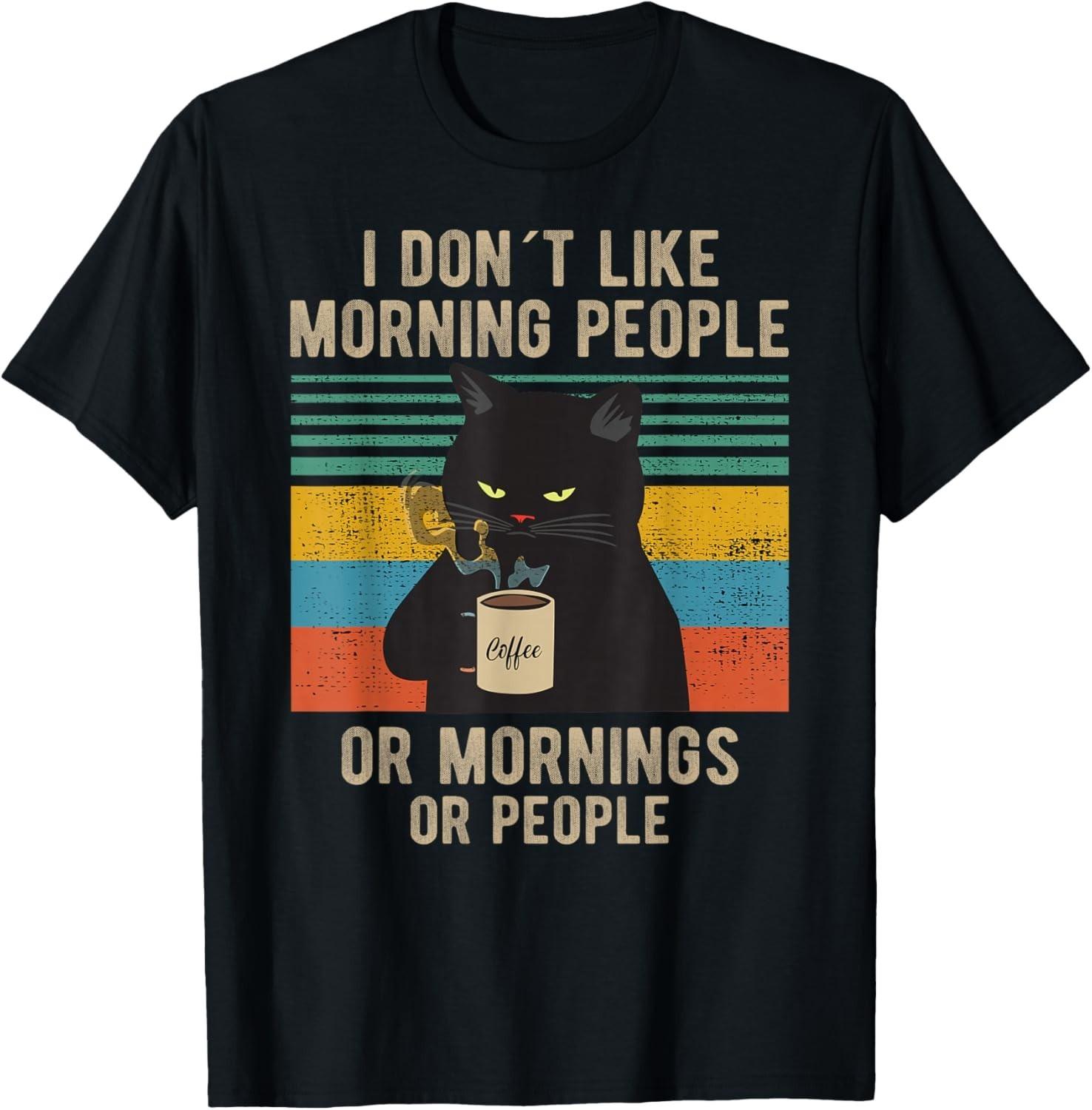 I Hate Morning People And Mornings And People Coffee Cat Gift Unisex T-Shirt S разноцветный