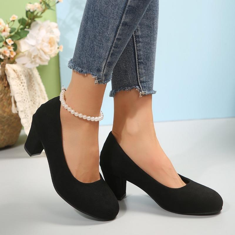 Fashion Shoes Female 2024 Summer New Women's Pumps Comfortable Round Toe Shallow Office Classic Chunky Heels Ladies Shoes