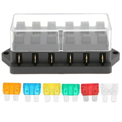 Blocco Fusibili a 6 Vie Impermeabile Portafusibili a Lame per Applicazioni Auto 12V24V, Marine, Barca, Domestiche
