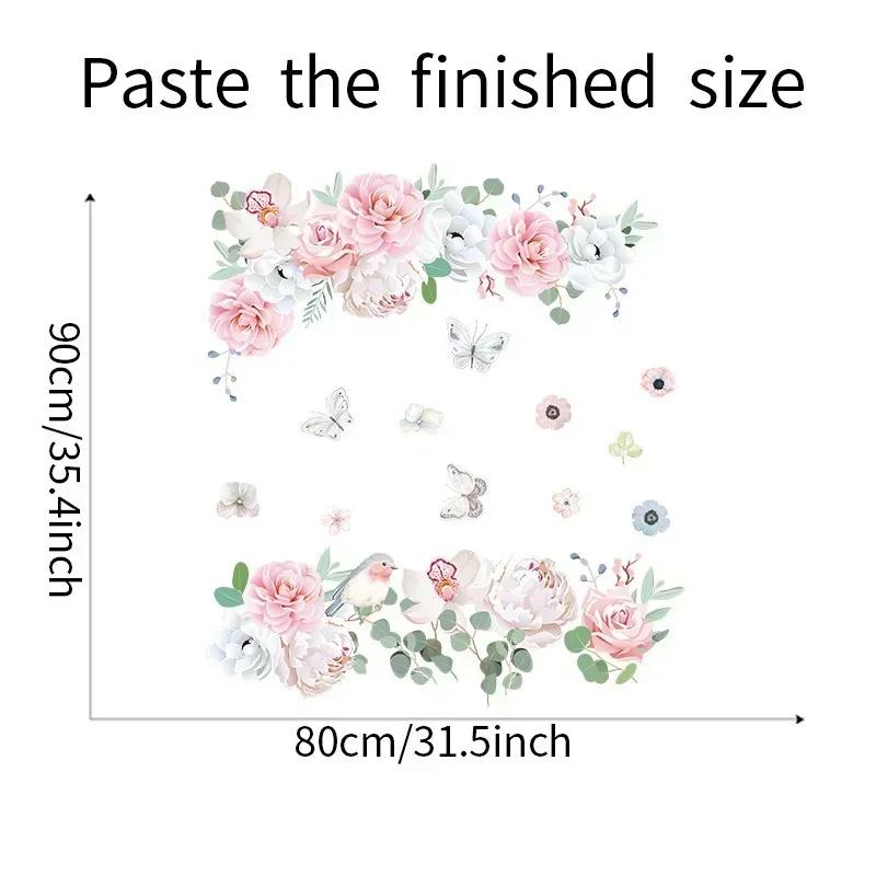 Bunte Kleine Frische Rosa Pfingstrosen Blumen Grüne Blätter Wandaufkleber Babyzimmer Dekoration Schlafzimmer Heimdekor Wandsticker Poster