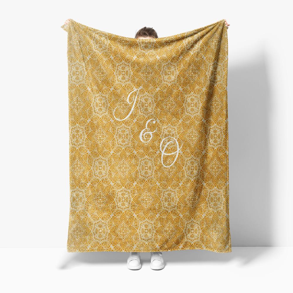 Golden Floral Pattern Fleece Blanket Boho Bed Cover Vintage Damask Throw Blanket Decorative Sofa Cover Home Decor Gift 75x90cm