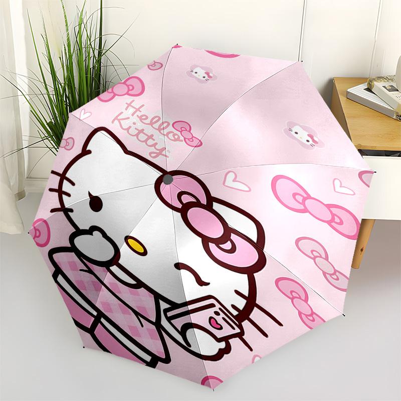 1pc Hello Kitty umbrella automatic open/close, 8-Rib Durable Frame, Compact Folding Design, Ideal Birthday/Holiday Gift 1136A