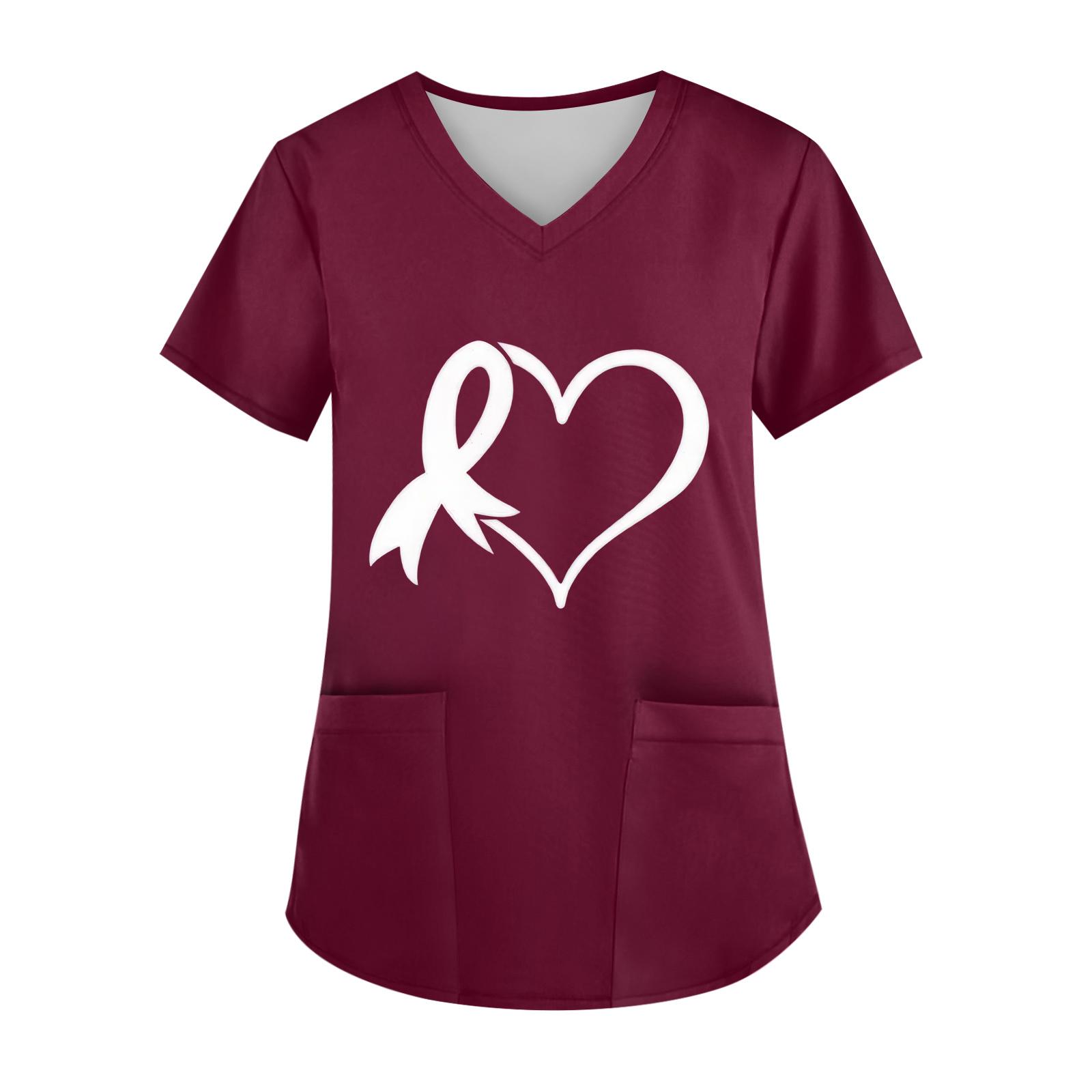 

Женский топ с V-образным вырезом, короткими рукавами, карманом и боковым разрезом XL винный