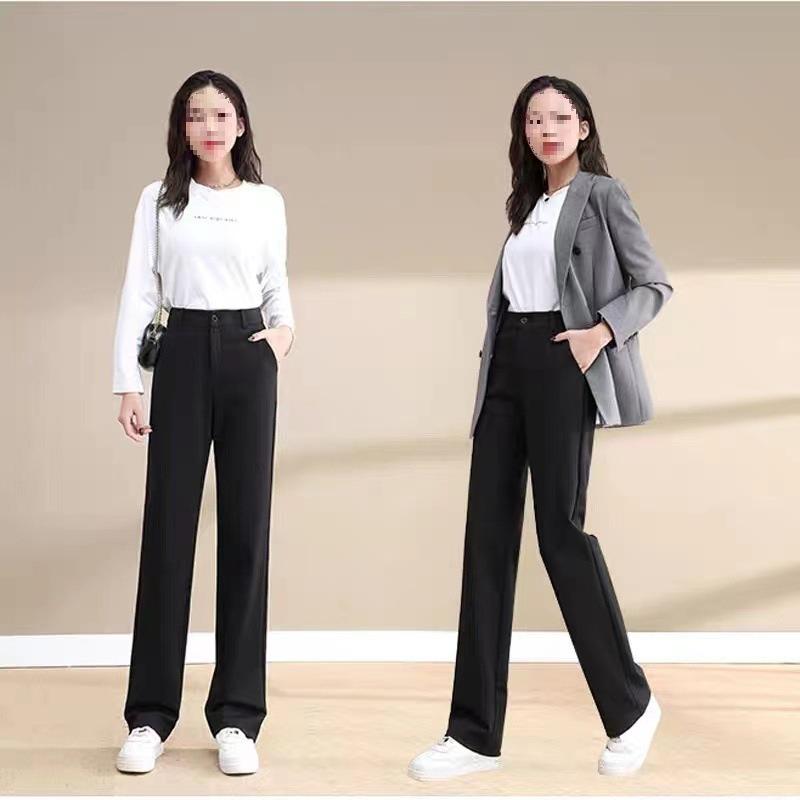Women's Black High-Waisted Wide-Leg Pants - Summer Slim Fit Casual Professional Trousers