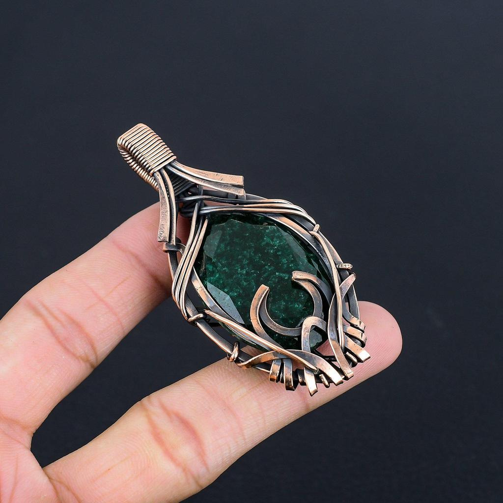 Emerald Pendant, 999 Copper Wire Wrapped Pendant Gemstone Jewelry, Handmade Pendant Amazing Jewelry, Gift For Her