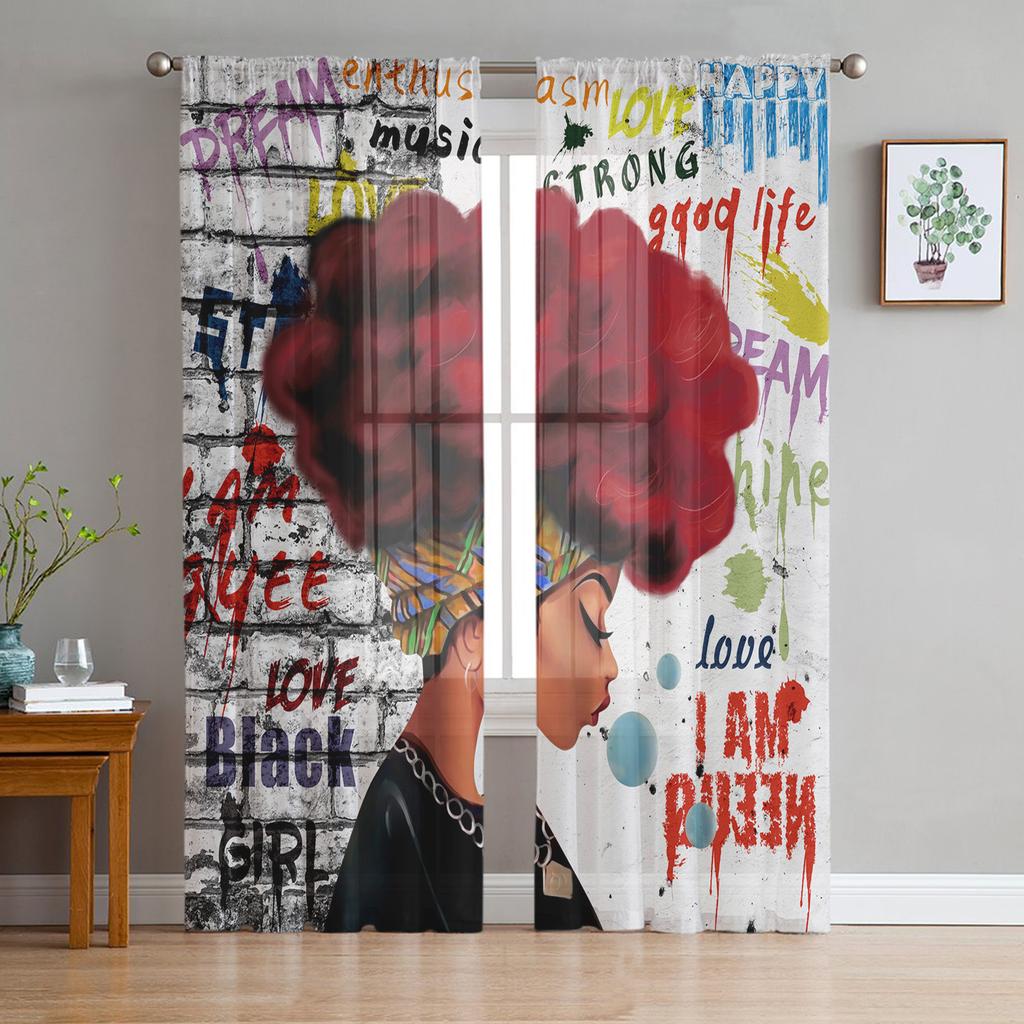 Barber Shop Retro Poster Design Template Tulle Sheer Curtains for Living Room Bedroom Kitchen Decoration Voile Organza Curtains