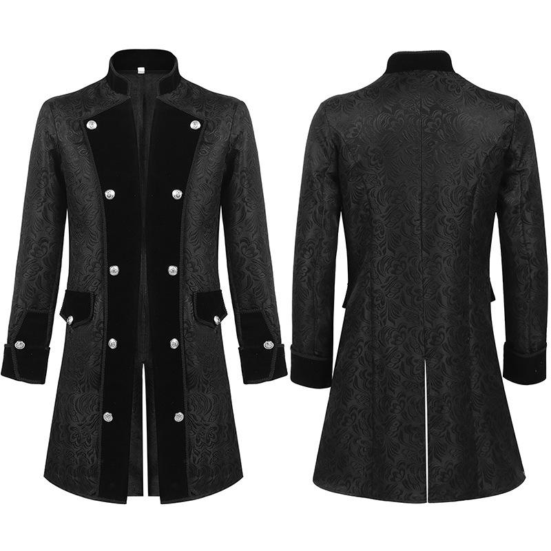 2025 Men's Solid Color Jacquard Costume Jacket - Spanish Medieval Style, Perfect for Spring and Autumn Performances