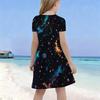 Girls Black Round Neck Short Sleeve Galaxy Space Printed A Line Flared Dress