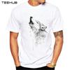 2023 Wolf Howling Men T-Shirt Short Sleeve Casual Tops Hipster Watercolor Wolf Printed Male T