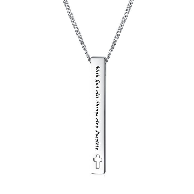 

Stainless Steel and Titanium Long Strip Bible Lady Necklace 08